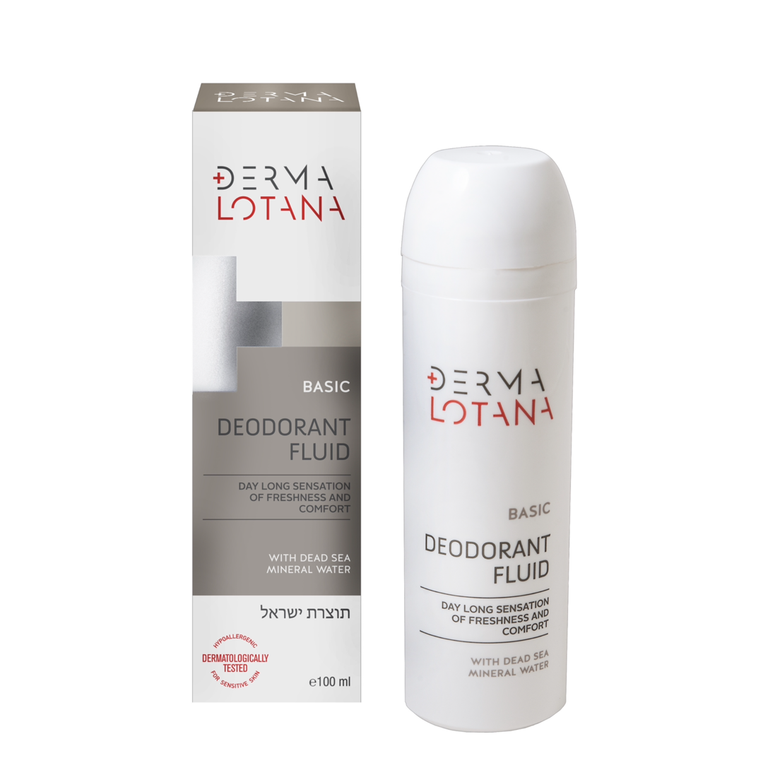 Derma Lotana deodorant fluid bottle and packaging on a white background