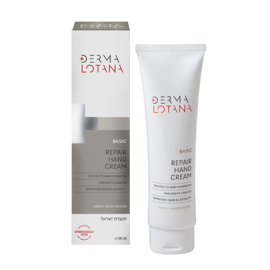 Derma Lotana repair hand cream with packaging on a white background