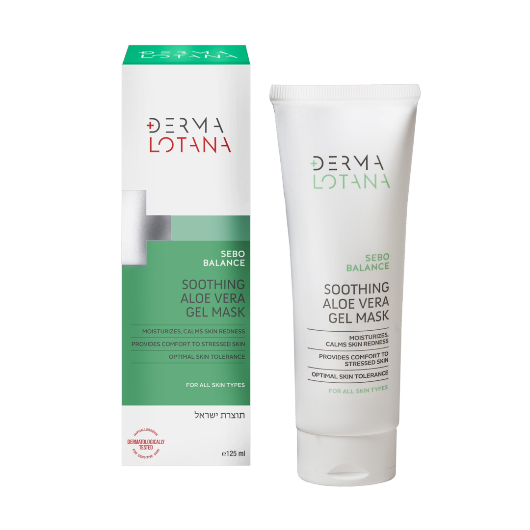 Derma Lotana Soothing Aloe Vera Gel Mask packaging and tube on a white background